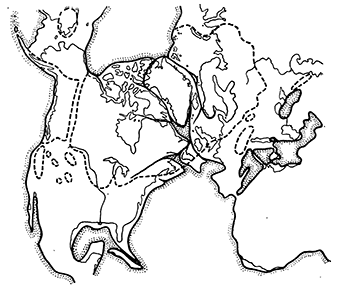 Рисунок 19. Границы распространения материкового льда в четвертичном периоде.