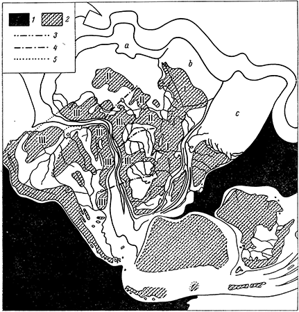 Рисунок 23. Тектоническая карта Гондваны (по Аргану).