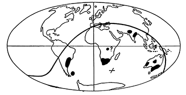 Рисунок 34. Следы материкового пермокарбонового оледенения на современных континентах.