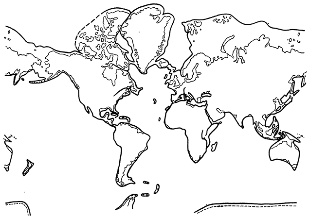 Рисунок 46. Карта материковых глыб в меркаторской проекции