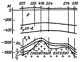 Рисунок 74. Геологический разрез Пунгинского куполовидного поднятия