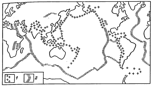 Рисунок 75. Главные сейсмоактивные области Земли.