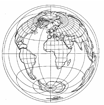Рисунок 108. Положение континентов и океанов на поверхности современной Земли в проекции Ламберта