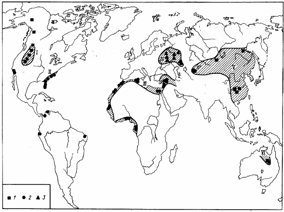Рисунок 149. Фосфоритоносные провинции мира (по В.И. Синякову, 1987).