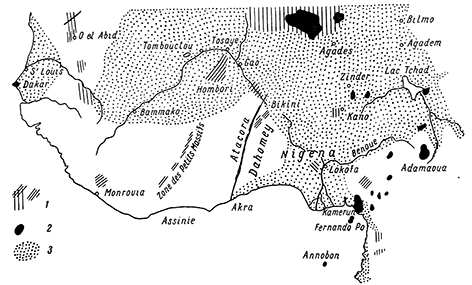 Рисунок 16. Простирания складок в Африке (по Лемуану).