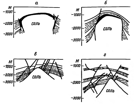 Рисунок 28. Типы соляных структур платформенных областей. Мексиканский соленосный бассейн