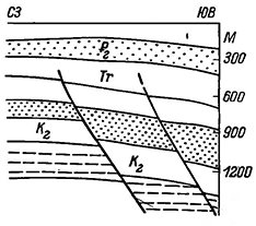 Рисунок 73. Схематический геологический разрез Примексиканской равнины