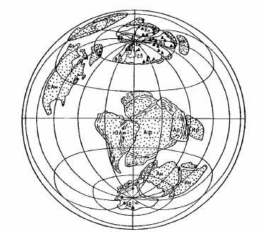 Рисунок 104. Распад Лавразии и Гондваны около 650 млн лет назад: