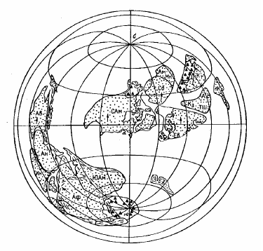 Рисунок 105. Распад Мезогеи, ситуация на время около 550 млн лет назад