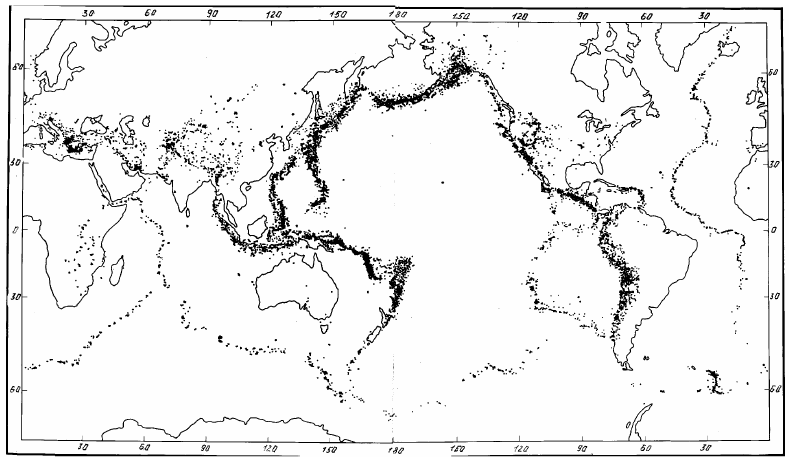 Рисунок 6. Сейсмичность Земли; размещение землетрясений