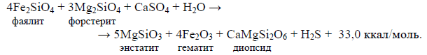 Формула 42. Образование сероводорода: фаялит — форстерит — энстатит — гематит — диопсид