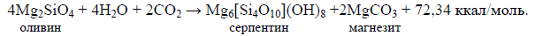 Формула 48. Связывание углекислого газа в карбонатах: оливин — серпентин — магнезит